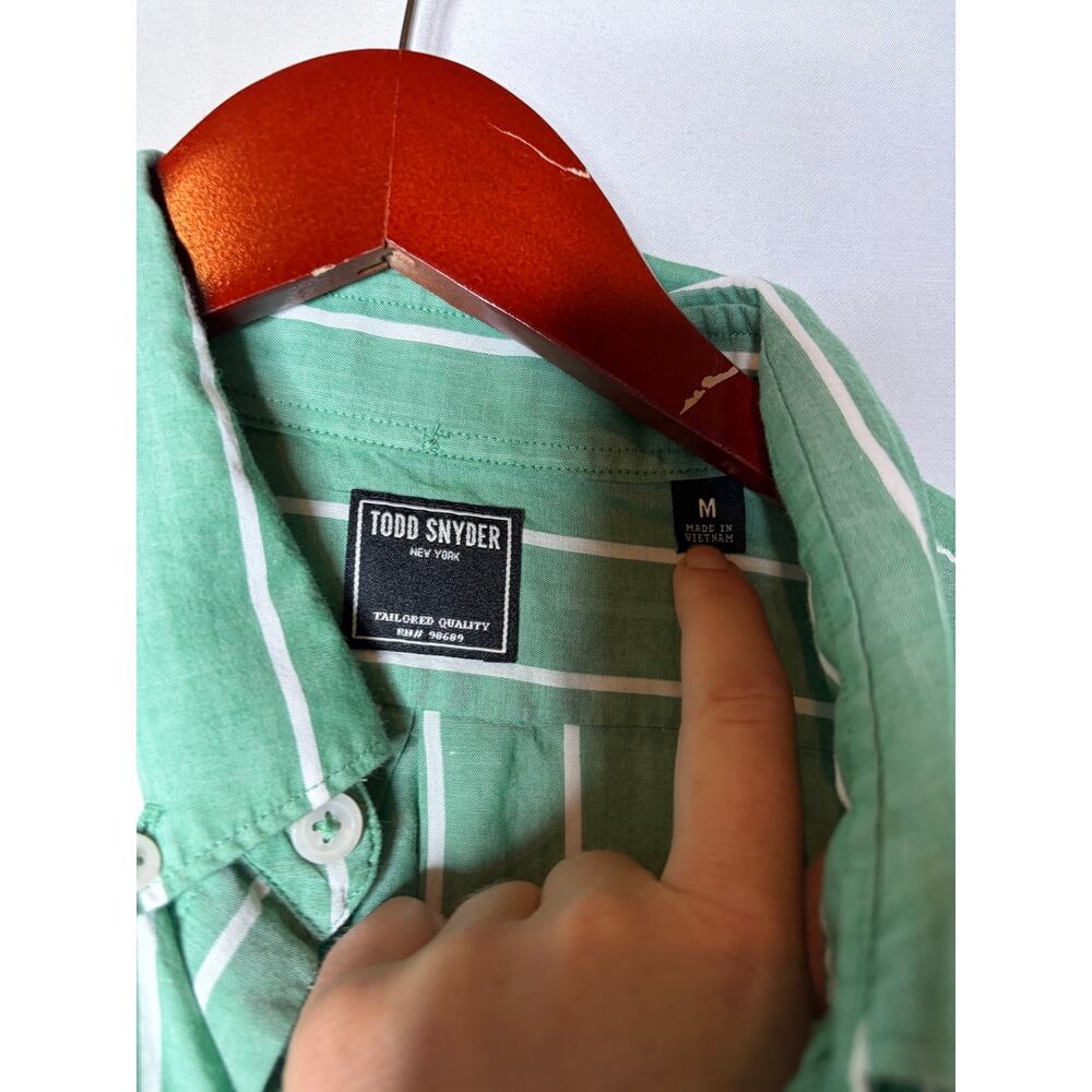 Todd Snyder Green White Stripe button down shirt sz M - Picture 2 of 5